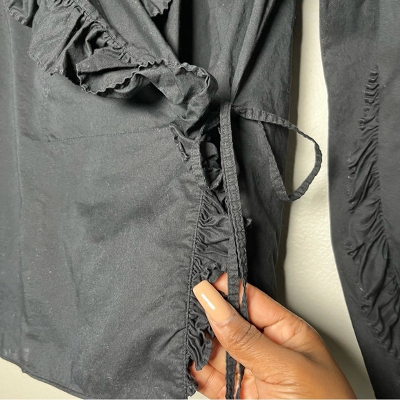 Rebecca Taylor Women Top XS Black Ruffle Trim Wrap Long Sleeve Date Night‎ - Picture 3 of 8